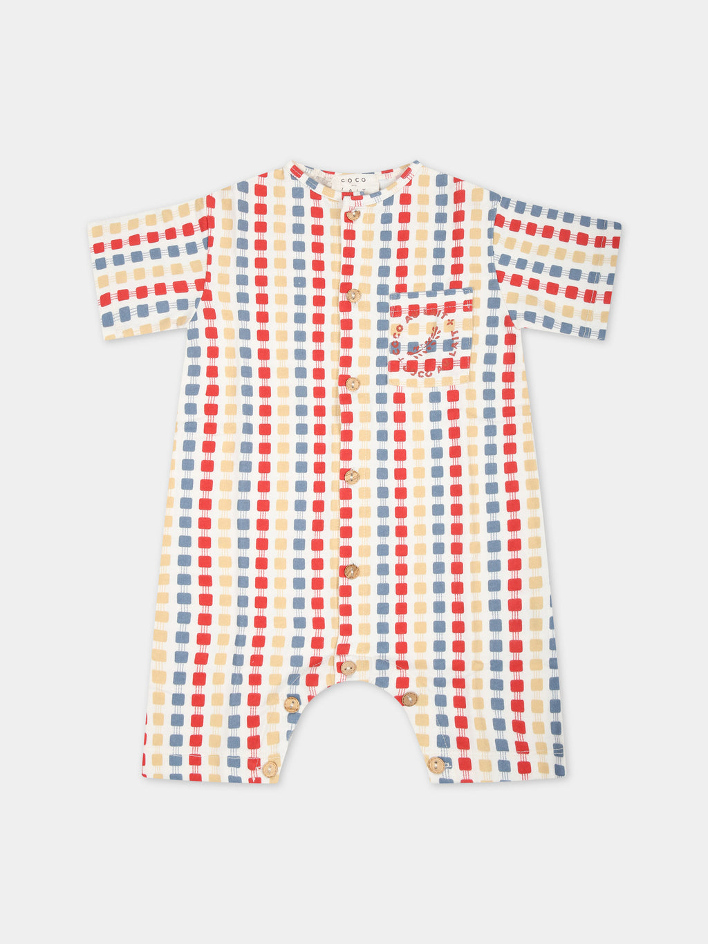 Ivory romper for babykids with logo and geometric pattern